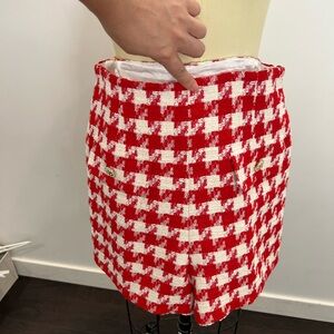 Sandro Red and White Houndstooth Mini Skirt